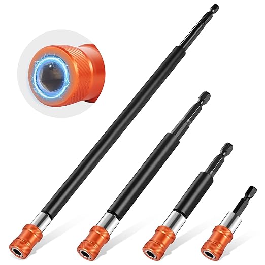 4Pcs Magnetic Drill Bit Extension Set 2-3/8", 4", 6", 12" with Aluminum Sleeve, 1/4 Inch Hex Shank Quick Release Extension Adapter Screwdriver Locking Bit Holder Extender (ORANGE)