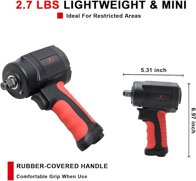 AEROPRO TOOLS 1/2-Inch composite Mini Air Impact Wrench(AP9515),compact design with 810FT-LBS strong torque