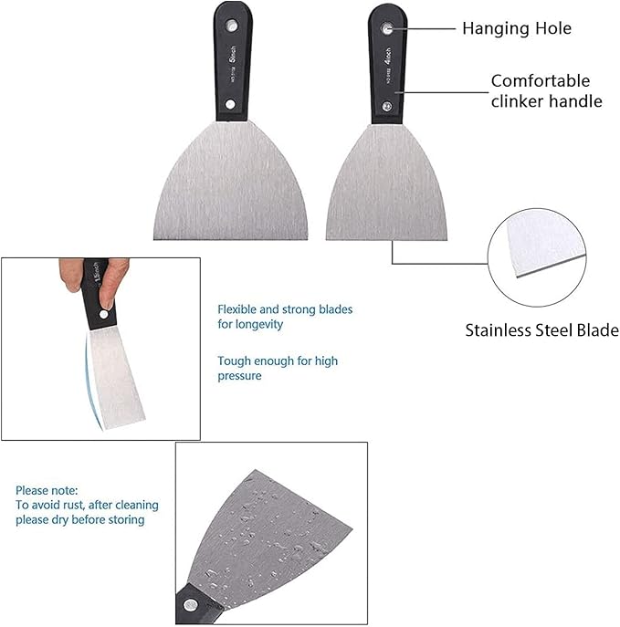 7 PCS Drywall Paint Scraper Tools with Storage Bag,Spackle Drywall Putty Knife Set,Stainless Steel Spackling Taping Knife Tool for Repairing,Removing Wallpaper,Applying Putty,Mud, Plaster Scraping