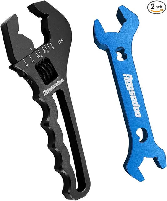 Adjustable AN Fittings Wrench AN Wrench for AN Hose Fitting Adapters AN Fitting Tool 3AN-16AN Lightweight Aluminum Black. With a Double Hose End Fitting Wrench 6AN Socket-AN8 B-nut Blue