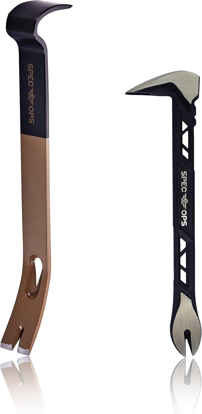 Spec Ops Tools 1" Cats Paw & 15" Flat Pry Bar Crowbar Tool Set, Teardrop Nail Pullers, High-Carbon Steel, 3% Donated to Veterans