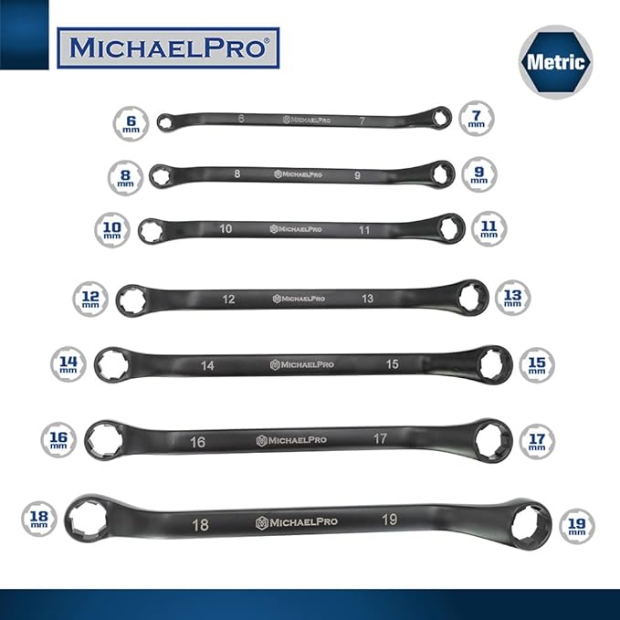 MichaelPro 18-Piece Bolt Extractor Wrench and Socket Set, 45째 Offset Wrenches Metric 6-19mm, 6-Point Box End Nut for Rounded, Stripped & Thin Bolts Removal, CR-V Steel, Extractor Sockets 10-19mm