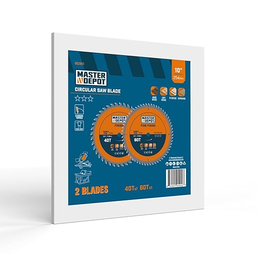 10 Inch Table Saw Blade/Miter Saw Blade, 40T & 60T Combo Pack Fine Finish for Wood Cutting, Carbide-Tipped ATB, Thin Kerf, 5/8" Arbor (2-Pack)