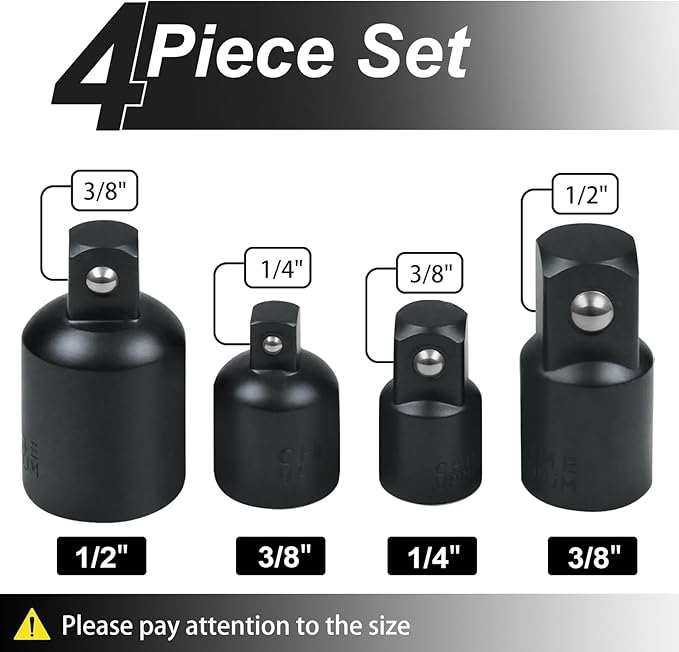 Utoolmart 4 Piece Impact Socket Adapter Set, 1/4" - 3/8" - 1/2" Impact Driver Conversions Conversion Kit & Socket Reducer, Locking Socket Adapter Set, Cr-Mo