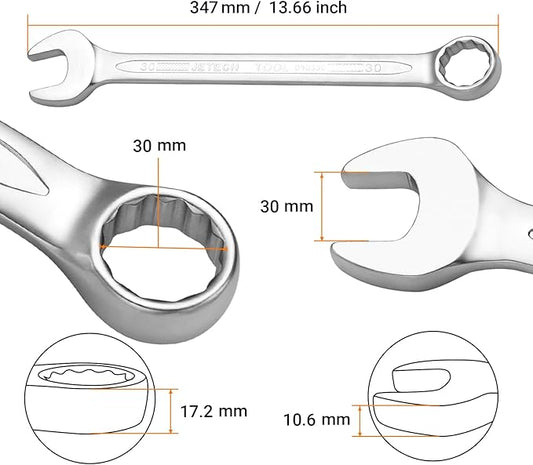 Jetech 30mm Combination Wrench - Industrial Grade Spanners with 12-Point Design, 15-Degree Offset, Made with Durable Chrome Vanadium