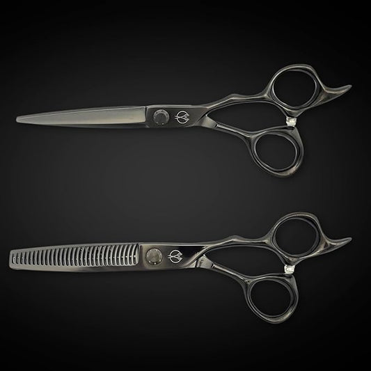 6" Hair Shears Set from Shihan Shears - Cutting and Thinning/Texturizing Scissors with Black Titanium Finish - VG-10 Stainless Steel for Professionals