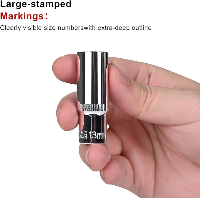 Egofine 10PCS 1/4??Drive Deep Socket Set,Metric Socket Set竊?-13mm,6 Point Socket Set With Hanging Bracket,Cr-V Steel