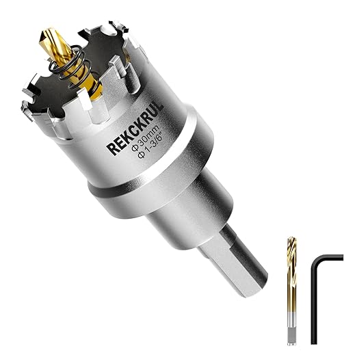 1-3/16" (30mm) TCT Carbide Hole Saw Kit for Metal - Heavy Duty Hole Cutter Drill Bits Set with 2 Titanium/Step Pilot Drill Bits & L-Wrench, Cuts Stainless Steel, Iron, Aluminum, Wood, Plastic