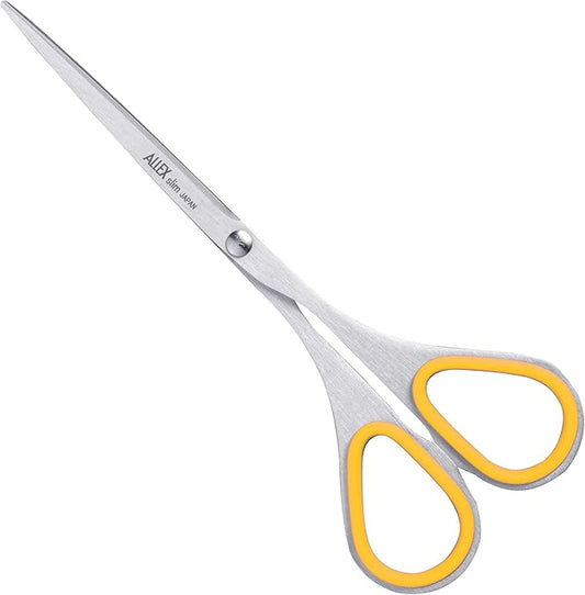 ALLEX Small Skinny Scissors for Office 5.5", All Purpose Slim & Thin Low Profile Scissors, Made in JAPAN, All Metal Sharp Japanese Stainless Steel Blade with Non-Slip Soft Ring, Yellow