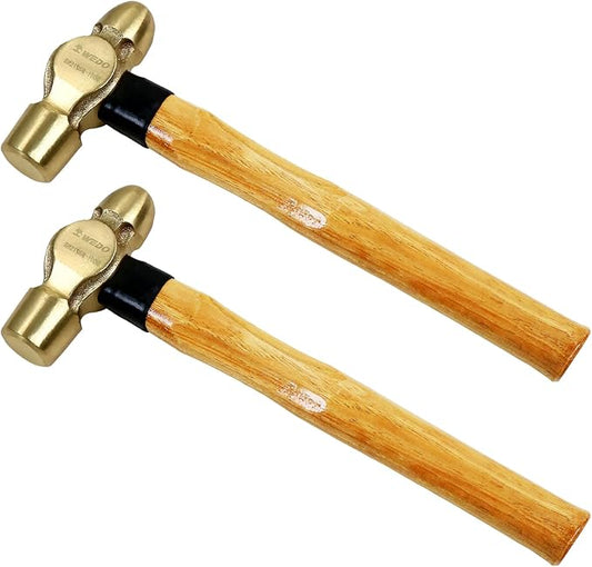 WEDO 2PCS Brass Ball Peen Hammer Set, 24 oz+24 oz(1-1/2lb+1-1/2lb), Brass Ball Pein Hammer Set with Wooden Handle, Die-Forged, Corrosion Resistant, DIN Standard