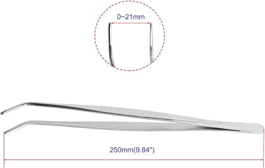 Aoje-Link 304 Stainless Steel Tweezers with Curved Serrated Tip Sewing Machine Electronic Repair Tweezers Pliers Multi-Purpose Tweezers Tool Pliers Silver 1pcs