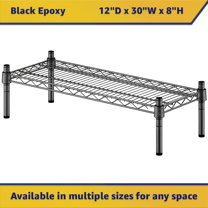 12" x 30" x 8" Black Epoxy Wire Storage Shelf, Dunnage Rack, Commercial 1 Tier Small Shelf