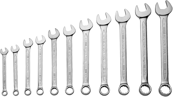 Jetech 11PCS SAE Combination Wrench Set - Industrial Grade Spanners with 12-Point15-Degree Offset Cr-V Steel Forged Heat-Treated, 3/8 Inch - 1 Inch
