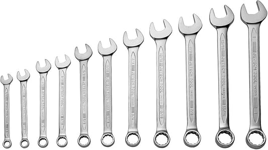 Jetech 11PCS SAE Combination Wrench Set - Industrial Grade Spanners with 12-Point15-Degree Offset Cr-V Steel Forged Heat-Treated, 3/8 Inch - 1 Inch