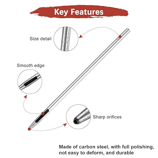 1.2MM Leather Hole Punch Tool [4PCS] - Metal Round Belt Hole Puncher Use for Leather Working & Belts & Watch Band & Paper & Plastic - [Silver Tone] Round Hollow Tools