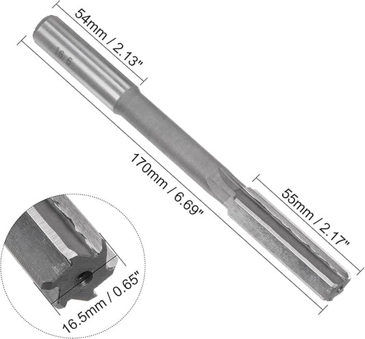 uxcell Chucking Reamer 16.5mm, H7 HSS Lathe Machine Reamer 6 Straight Flutes, Round Shank Milling Cutting Tool, Metric Reaming Drill Bit for Stainless Steel Metal Hole