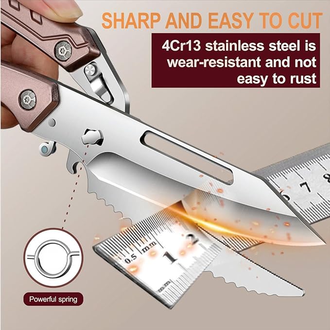 All Purpose Heavy Duty Kitchen Scissors for Food, Detachable Dishwasher Safe Poultry Shears with Spring-Loaded Chicken Bone Cutter (Brown)