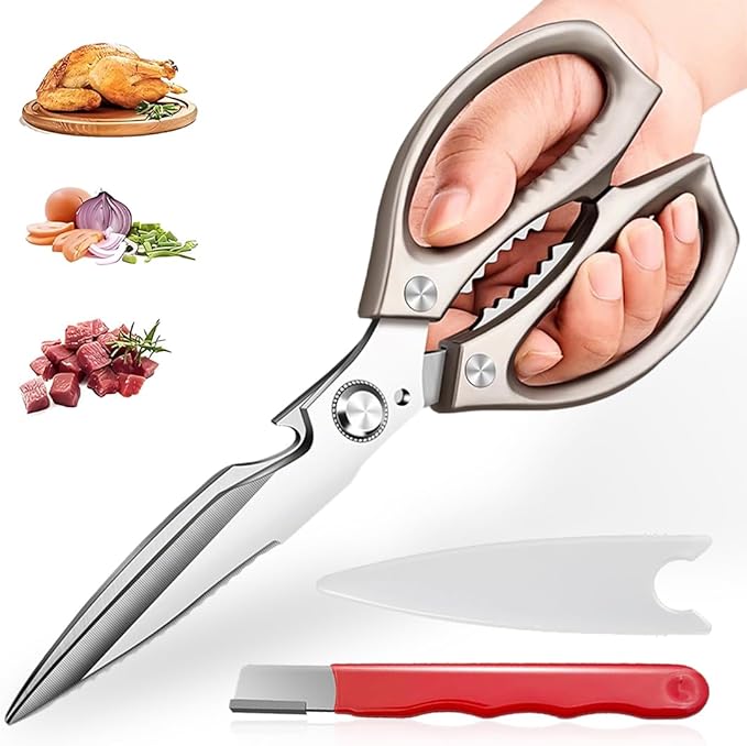 Kitchen Scissors, Heavy Duty Sharp Shears and Scissor Sharpener Set, All Purpose Kitchen Accessories Cooking Shears for Meat, Food, Chicken Bones, Turkey, Vegetables