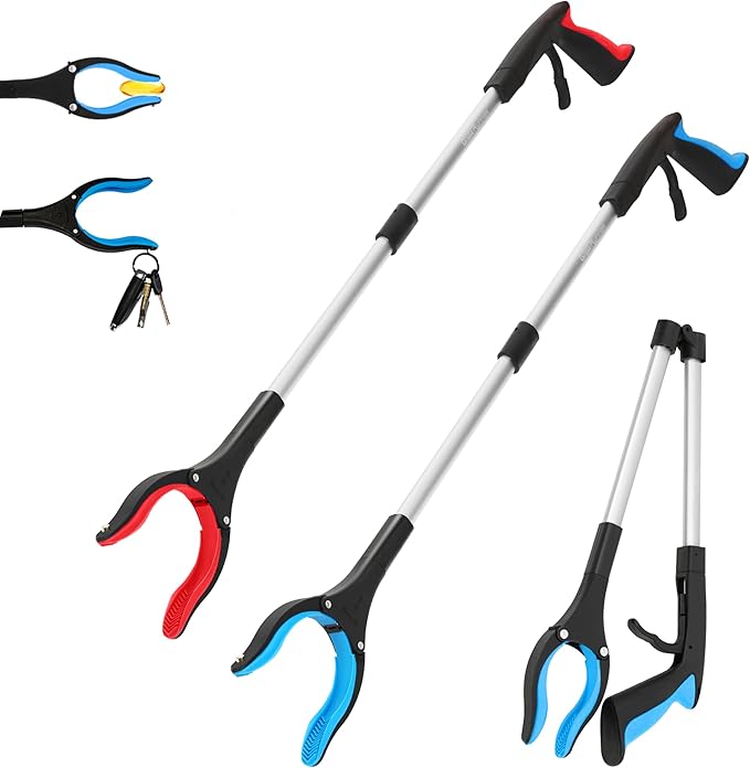 Grabber Reacher Tool - 32??Reacher Grabber Tool with Strong Magnetic and Swivel Head - Heavy Duty Pick Up Stick Grabbers for Seniors, Surgery Recovery Must Haves Gifts(Red + Blue)