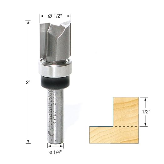 Amana Tool - 45487 Carbide Tipped Flush Trim Plunge Template 1/2 Dia x 1/2 x 1/4" Shan