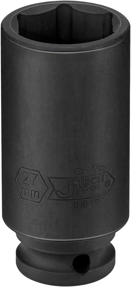 Jetech 1/2-Inch Drive 27mm Deep Impact Socket with 6-Point Design, Heat-Treated Chrome Molybdenum Alloy Steel, Metric