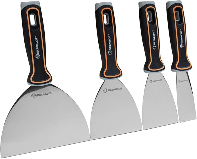 ROLLINGDOG 4PC Putty Knife Set(1.5",3",4",6") - Putty Knives Spackle Knife Great for Putty Scraper, Cleaning, Spreading on Drywall Repairs