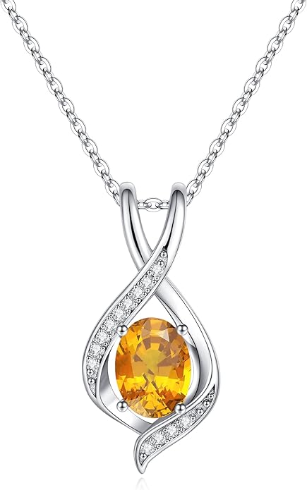 SMILEST Oval Sparkle Birthstone Pendant Necklace, 925 Sterling Silver Gemstone Pendant Anniversary Birthday Gifts for Women Wife Girlfriend Mom Grandma Birthstone Necklace for Women Jewelry Gifts