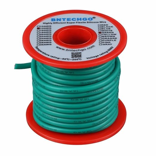 BNTECHGO 14 Gauge Silicone Wire Spool 40 ft Green Flexible 14 AWG Stranded Tinned Copper Wire