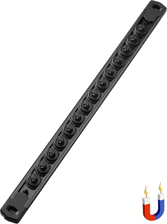 ALOANES 1/4-Inch Drive Magnetic Socket Organizer, Heavy Duty Aluminum Socket Rail Organizer, 360째 Swivel Clips Socket Rail Set For Sockets Storage, 1/4-Inch Socket Holder x 14 Clips (Black)