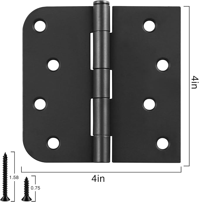 3 Pack Black Door Hinges 4 Inch Interior Hinge Matte Black Door Hinge 4 Inch Square Rounded 5/8" Radius Corner Hinges for Doors Reversible Full Mortise Combination 4 in Door Hardware