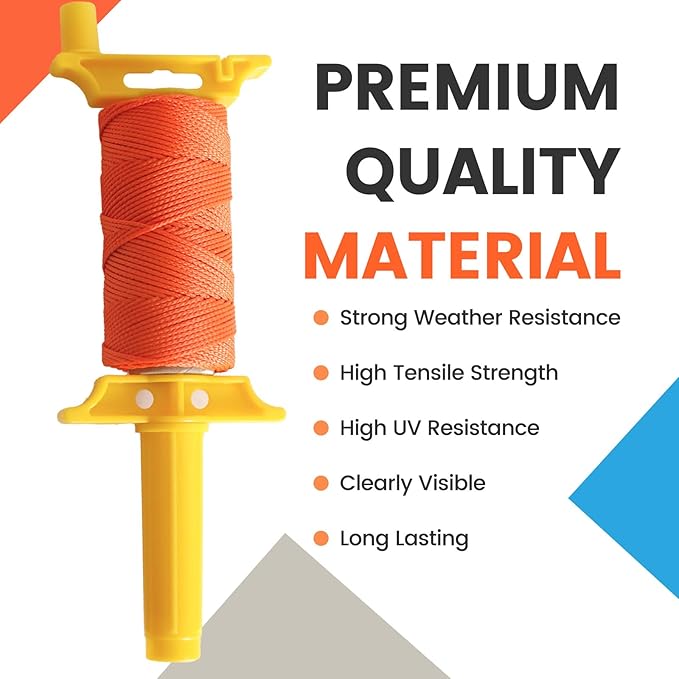MERIANE Mason Line w/Reloadable Line Reel, 250FT Nylon String Line, 18# Braided Twine String for Masonry Job, Level Lines in Construction, Gardening, Fluorescent Orange