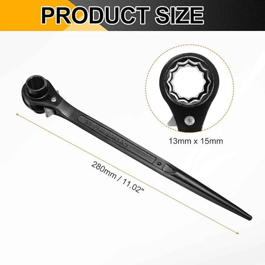 HARFINGTON 2pcs Scaffolding Podger Ratchet Wrench 13mm x 15mm CR-V 12 Point Double Ended Socket Ratcheting Podger Scaffold Spud Spanner Tool for Auto Repair Mechanical Maintenance, Black