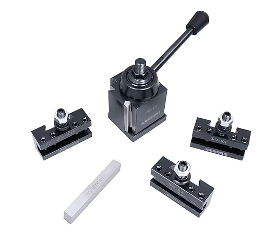 Accusize Industrial Tools Axa 4 Pc Wedge Type Quick Change Tool Post Set for Lathe Swing 6'' - 12'' with 1/2'' M35 Square Lathe Bit, 0251-0155