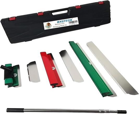 Mexican Style Drywall Tools Skimming Blade with Extension Handle - 12", 20" & 32" Blades with 2 Pack 0.3 mm Blades, Construction Tools End Caps, Wall-Board with Outer Box i