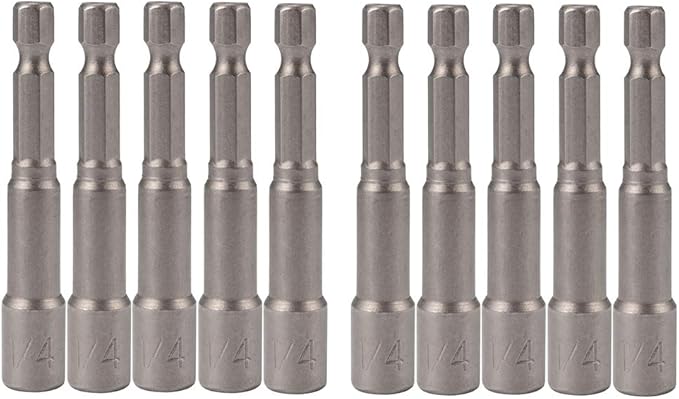 Yakamoz 10Pcs Magnetic Nut Setter Driver Drill Bit Set 1/4" Hex Shank to 1/4" Hex Socket Power Nut Driver Bits, 2-Inch Length