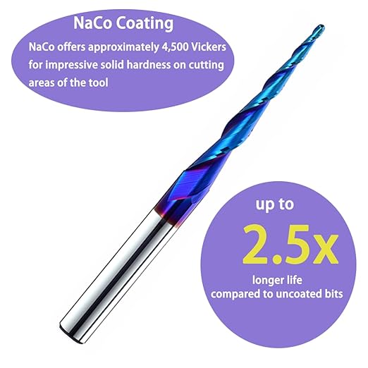 STQ336 Ballnose Upcut CNC Spiral Router Bit 1/4" Shank 2D & 3D Carving 3.6 2.4 0.1 Deg Tapered End Mill 1/4 Cutting Dia 1/8 Cutting Dia 1/16 Cutting Dia