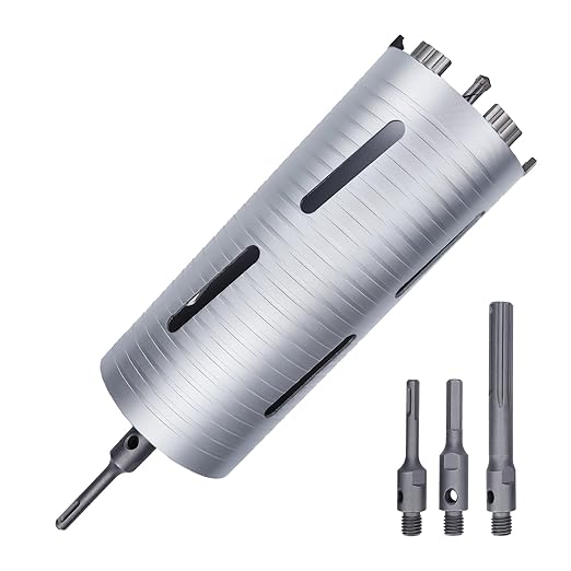 4-1/2 inch Diamond Dry Core Drill Bit, 10" Drilling Depth, 5/8"-11 Thread Core Drill Bit for Concrete Masonry Brick Block, Includes 3 Adapters SDS Plus, SDS Max and Hex (4-1/2 inch)