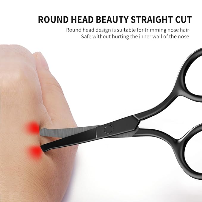 Professional Precision Grooming Scissors for Men and Women - Black Stainless Steel Round Tip for Safe Nose, Eyebrow, Beard, and Cuticle Care- AsonTao
