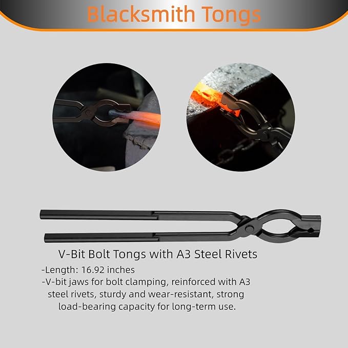 Blacksmith Tongs Set,2PCS Blacksmith Forge Kit for Beginner and Seasoned Blacksmiths, Craftsmen and Bladesmiths