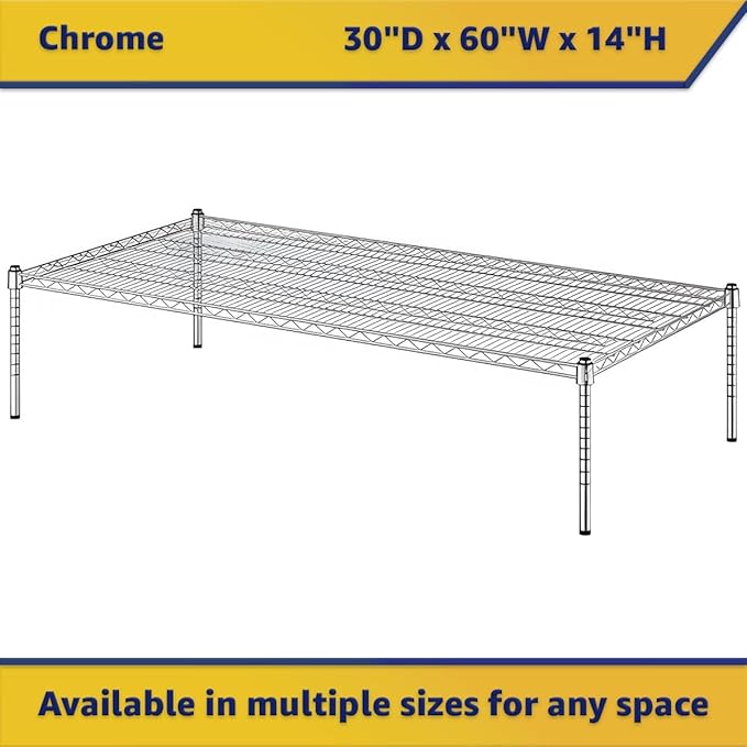 30" x 60" x 14" Chrome Wire Storage Shelf, Dunnage Rack, Commercial 1 Tier Small Shelf