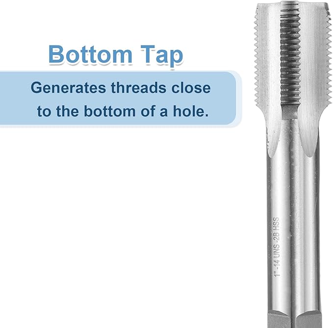 uxcell Hand Bottom Tap 1-14 UNS 2B Thread Bottoming Style Threading Taps High Speed Steel HSS6542 Straight Flutes Screw Tapping Tool