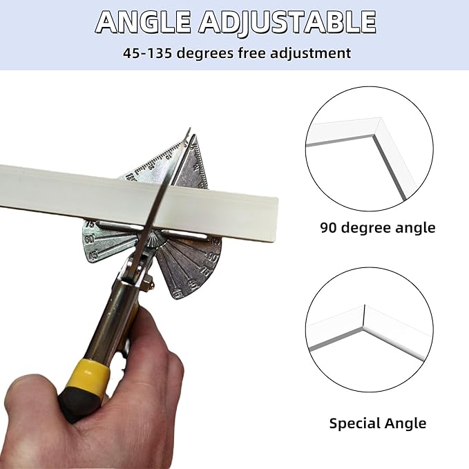 Miter Shears, 45°–135° Adjustable Multi-Angle Trim Cutter for Molding, Shoe Molding & Quarter Round, Handheld Angular Scissors for Wood, Plastic, PVC, Rubber & Vinyl（Black and orange handle）