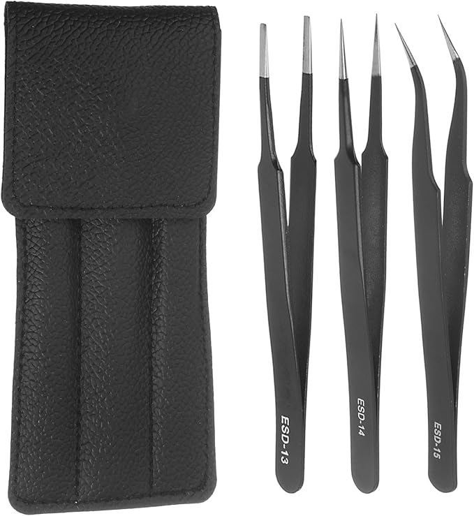 uxcell 3pcs Precision Tweezers Set Anti-Static Non-Magnetic Stainless Steel ESD Tweezers Set Kit Fine Point Tweezers for Electronics Laboratory Industrial Craft DIY