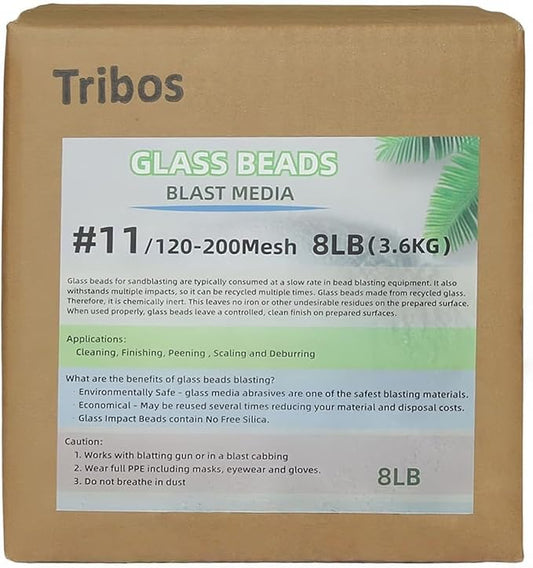 Glass Bead Media for Sandblasting ??8LB Non-Silica Reusable Blasting Abrasive for Rust Removal & Surface Finishing ??Multiple Mesh Options (# 11 (120~200Mesh))