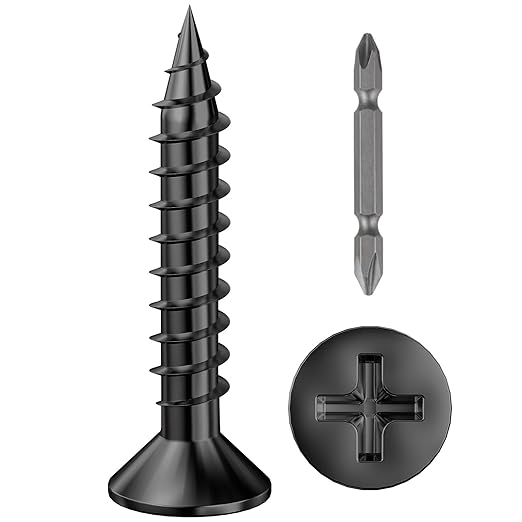 (400Pcs) #6x1 Black Wood Screw Quick Metal Self Tapping Flat Head
