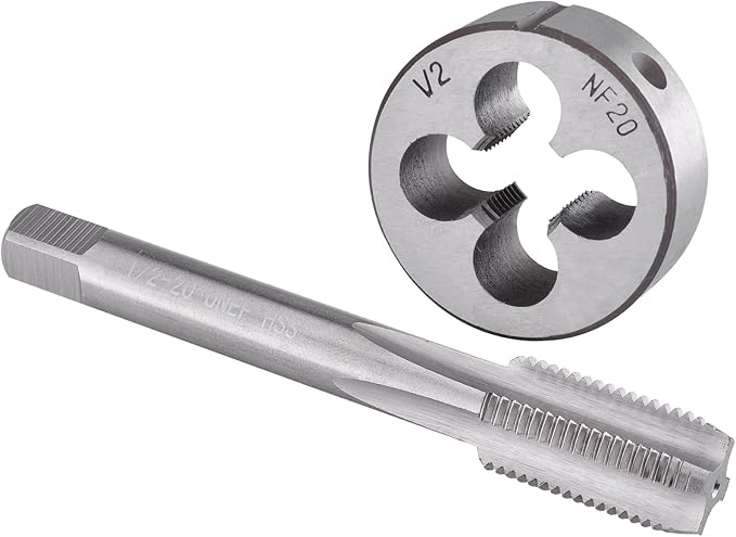 Burkit 1/2"-20 UNF Tap and Die Set, 1/2 x 20 UNF Machine Thread Tap and Round Die Right Hand