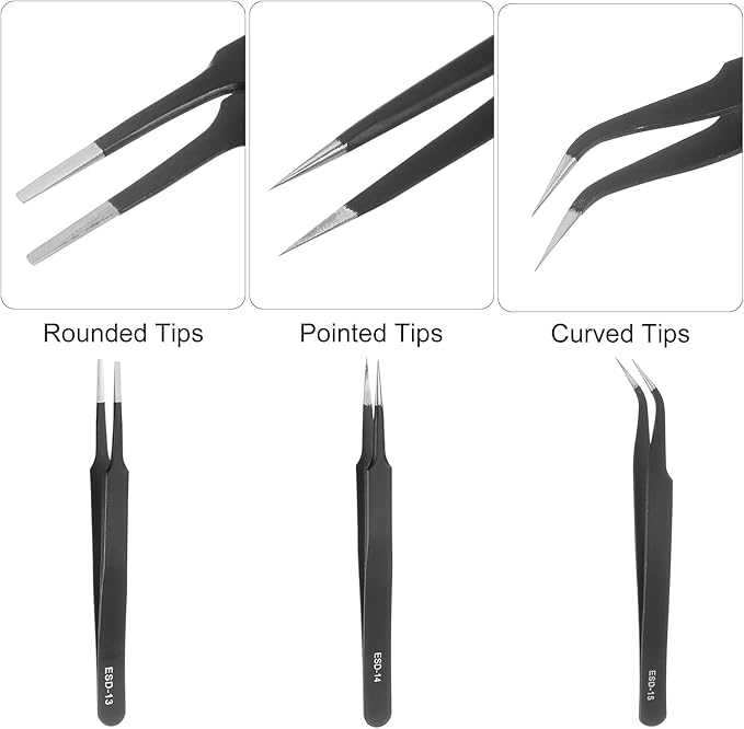 uxcell 3pcs Precision Tweezers Set Anti-Static Non-Magnetic Stainless Steel ESD Tweezers Set Kit Fine Point Tweezers for Electronics Laboratory Industrial Craft DIY