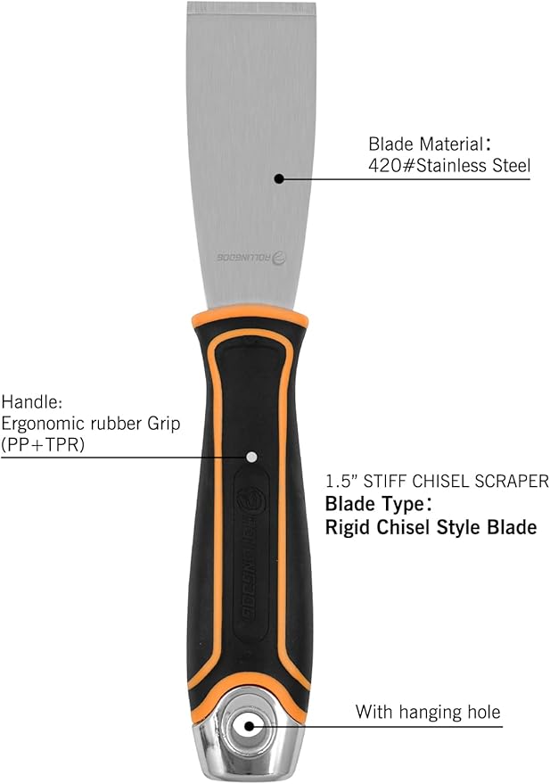 ROLLINGDOG 1.5 Inch Stiff Putty Knife - Stainless Steel Chisel Paint Scraper Tool for Wallpaper Stripping(Pack of 12)