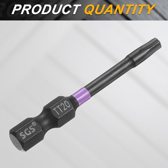 HARFINGTON TT20 Torx Head Impact Screwdriver Bits 1/4" Hex Shank 2" (50mm) Long Magnetic Tamper Proof 6 Point Star Screw Driver Drill Bits Phosphate S2 Steel Power Tools with Hole