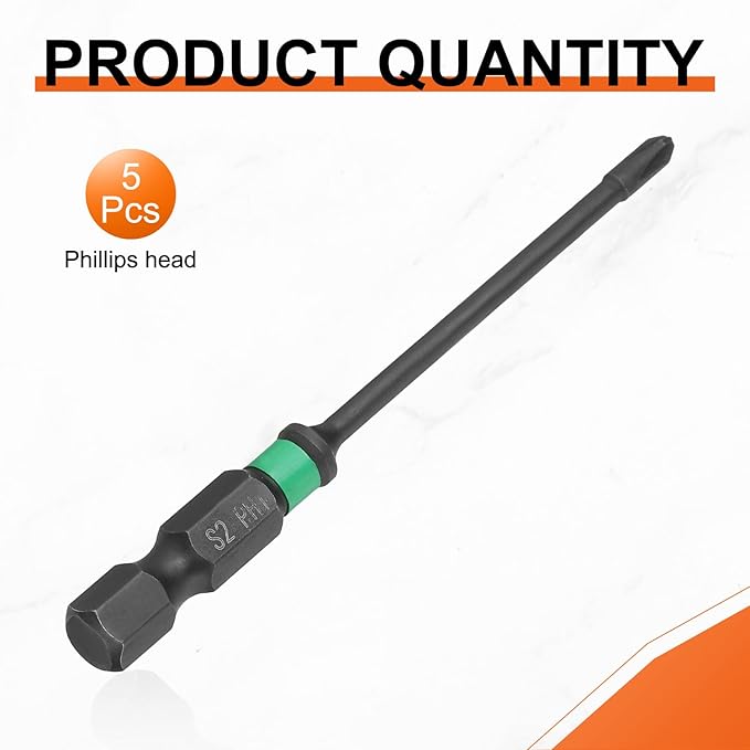 HARFINGTON 5pcs #1 Impact Phillips Screwdriver Bit PH1 1/4" Hex Shank 3" (75mm) Length 0.1" Rod Magnetic Cross Head Drill Bits S2 Steel Industrial Screw Drivers for Impact Power Tools